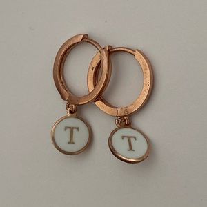 925 Silver handmade T white enamel hoop earrings 14k rose gold plated
